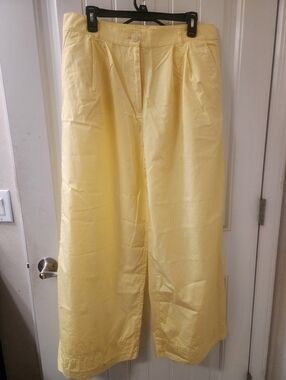 LOFT Yellow Wide Leg Pants Size 12 High Rise Cotton Lightweight